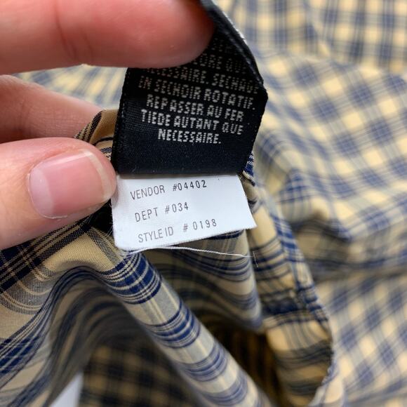 Vintage Eddie Bauer Shirt Mens L Large Navy Sand Plaid Long Sleeve Button Down - Picture 8 of 10
